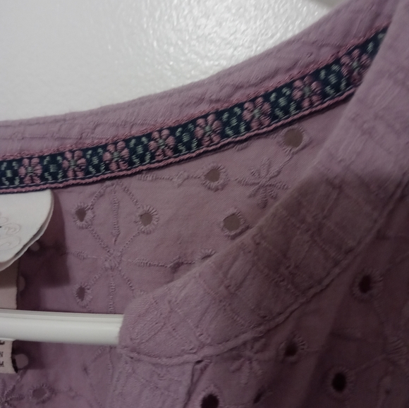 Knox Rose lilac short Balloon Sleeve Button Down peek a boo Floral Ruffle blouse - Picture 6 of 11